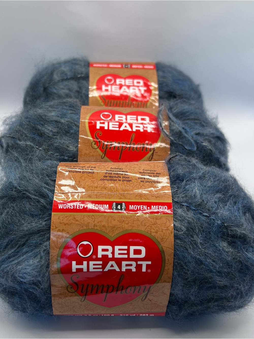 Lot of 3 skeins Red Heart Symphony Worsted Yarn in River Blue